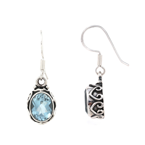 High Design Gypsy Bohemian 925 Sterling Silver Natural Blue Topaz Two Stone Drops Dual Energy Spiritual Healing Peace - Product Image 3