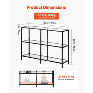 Mesa Consola Moderna de 3 Niveles con Patas de Hierro, Tapa Rectangular de Vidrio Templado, Mesa Auxiliar Dorada para Sofá y Escritorio - Product Image 3