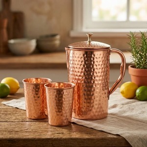 Taza de Leche Recta de Cobre Puro 100% de Alta Calidad, con Tapa y Asa, Taza Metálica Retro con Perilla Dorada para Uso Doméstico - Product Image 3