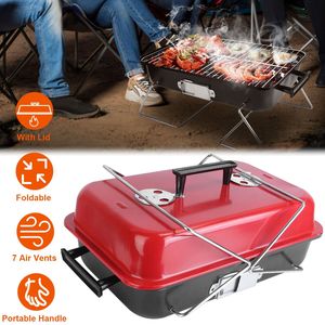 Griglia Portatile in Metallo per Barbecue a Carbone, Piccolo Affumicatore da Tavolo con Coperchio Pieghevole per Campeggio, Picnic e Barbecue all'Aperto - Product Image 5