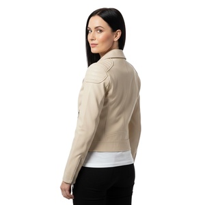 Veste de moto en cuir crème de qualité d'exportation pour femmes, approvisionnement en gros personnalisé, prix de gros, style motard authentique, directement de l'usine, OEM - Product Image 1