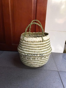 Woven Straw Mixed <b>Belly</b> <b>Basket</b> for Storage Plant Pot Laundry and Grocery <b>Basket</b> with Handle Wholesale Export from Vietnam - Product Image 4
