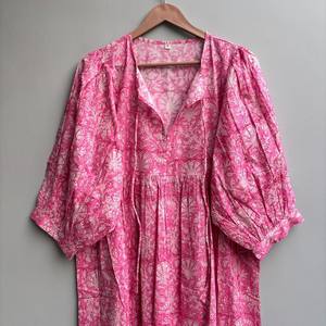 Vestido Casual Midi para Mujer, Tejido 100% Algodón, Liso, Manga Corta, Cintura Imperio, Estilo Babydoll, Cuello en V, Holgado, Funcional - Product Image 3