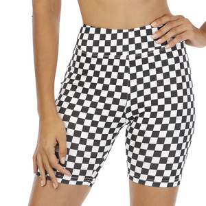 High Waist <b>Checkered</b> Women's Shorts Spandex Polyester Knitted Sporty Breathable Elastic Waist Skinny Fit Geometric Pattern - Product Image 2