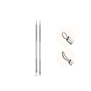 High Quality Blackhead Acne Removal Needle Dual-Ended Stainless Steel Face Skin Care <b>Tool</b> with Loop and <b>Hook</b> Tips - Product Image 1