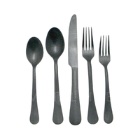Ensemble de couverts de luxe en acier inoxydable forgé à la main, 5 pièces, avec fourchette et cuillère à manche noir, pour la salle à manger et les réceptions