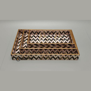 Juego de 3 Bandejas Apilables de MDF Esmaltado, Diseño Elegante de Mosaico en Espiga, Bandejas de Lujo para Servicio en Habitaciones y Hoteles - Product Image 1