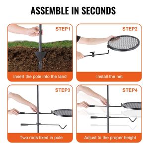 Griglia per falò in acciaio resistente griglia per fuoco girevole a 360 gradi griglia per fuoco portatile all'aperto attrezzatura da cucina per il campeggio - Product Image 5