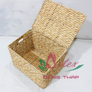 Eco Friendly Rustic Water Hyacinth Multifunctional Storage Basket Organizer <b>Bin</b> <b>with</b> Hinged <b>Lid</b> - Product Image 6