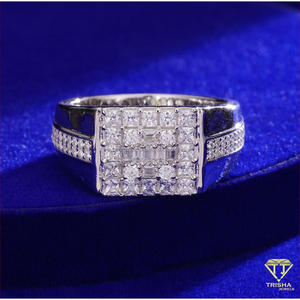 Premium 925 Sterling <b>Silver</b> Moissanite Diamond Square Statement <b>Ring</b> for <b>Men</b> Luxury Fashion Jewelry Wholesale Supplier Retailer - Product Image 4