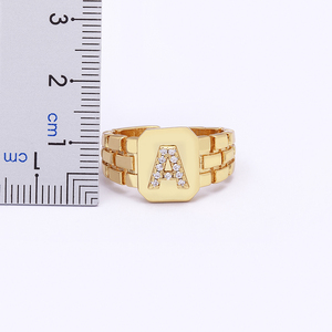 Bagues ajustables carrées QIKU avec lettres pour femme, zircon, lettres A-Z, 26 initiales, alphabet A <span class=keywords><strong>B</strong></span> C D E F G H I J K L <span class=keywords><strong>M</strong></span> N O P Q R S - Product Image 5