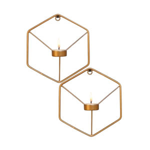 Ensemble de 2 appliques murales élégantes en métal doré, porte-bougies géométriques modernes en fer suspendus pour décoration d'anniversaire et de maison, durables - Product Image 5