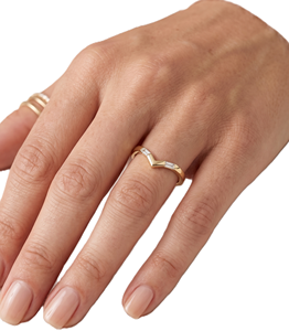 Wholesale Fine Ring 14K 18K Solid Gold Baguette Cut Lab Diamond Handmade Chevron Ring Minimalist Proposal Stackable Contour Ring - Product Image 5