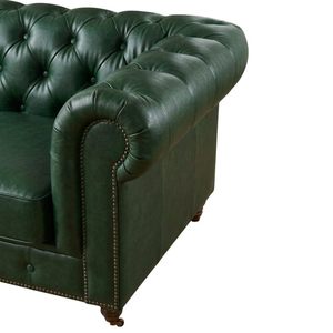 Sofá Chesterfield de Cuero Verde Clásico de 3 Plazas con Brazos Enrollados, Estilo Europeo Moderno - Product Image 3