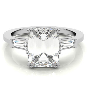 Anillo solitario de oro de 18k para damas con diamante cultivado en laboratorio de corte esmeralda y diamante cultivado en laboratorio con corte baguette, anillo de compromiso para mujeres. - Product Image 1