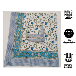 Jaipur Handmade Block Printed Intricate Floral Breathable Eco-Friendly Bedsheet Set 3 PC <b>King</b> <b>Size</b> 100% Cotton 200TC Machine - Product Image 2