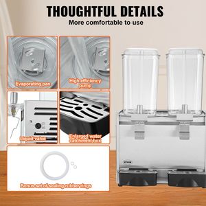 Commercial 590W 304 Stainless Steel Juice Dispenser 20.4 Qt 18L Ice <b>Tea</b> Drink <b>Machine</b> 2 Tanks 41-53.6 Commercial Dispenser - Product Image 5