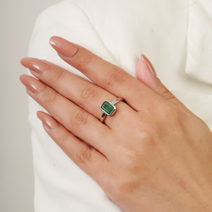 Classy High Quality 925 Sterling <b>Silver</b> Octagon Cut Natural <b>Emerald</b> Single Stone <b>Ring</b> For Women's Daily Wear Jewelry - Product Image 2