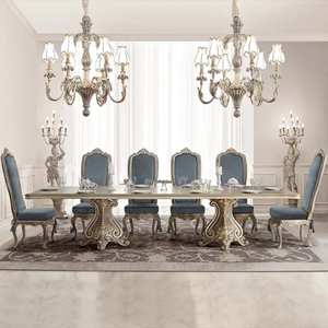 Juego de Comedor de Lujo en Madera de Caoba Tallada con 10 Sillas, Tapicería Floral, Estilo Francés Antiguo para Restaurante o Villa - Product Image 1