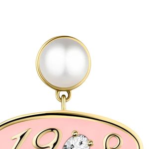 Pendientes Colgantes de Oro Rosa y Perlas Blancas con Colgante Decorativo Ovalado, Joyería Elegante de Moda para Mujeres y Niñas, para Bodas - Product Image 5