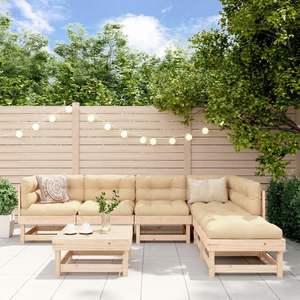 Grand ensemble de salon de jardin modulaire en bois de pin massif beige, meubles d'extérieur durables et élégants - Product Image 1