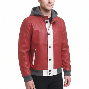 Hoodie en cuir pour homme avec boutons, poches latérales, manches longues, en cuir véritable OEM - Product Image 6