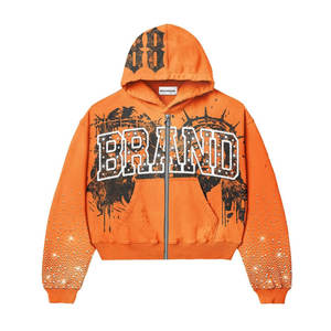 Sudadera con capucha estilo holgado, efecto descolorido por el sol, conjunto de color sólido con impresión de tu marca privada, chándal de 2 piezas unisex - Product Image 4