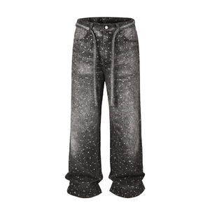 Jeans de Mezclilla para Hombre, Corte Recto, Cintura Alta, Lavado a la Piedra, con Diseño de Puntos, Estilo Casual para Otoño, Tela de Algodón, Corte Regular - Product Image 5