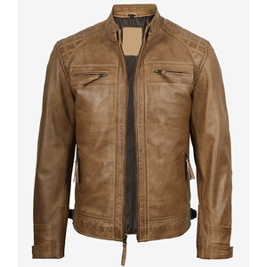 2026 OEM Best Selling <b>Brown</b> Cowhide <b>Leather</b> <b>Jacket</b> For Men's Stand Collar Zipper Pockets 100%High Quality Low MOQ Fashion <b>Jacket</b> - Product Image 5