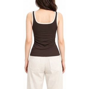 Débardeur moulant côtelé en coton marron foncé personnalisé, col rond, respirant, confortable, idéal pour le quotidien - Product Image 3
