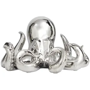 Sculpture d'art contemporaine en métal fait main, éléphant, décorative, pour la maison, figurine de pieuvre plaquée argent en alliage de zinc - Product Image 4