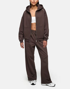 Sudaderas con capucha extragrandes personalizadas para mujer y sudaderas con capucha con ribetes en contraste, sudaderas con capucha casuales con cremallera de forro polar, sudaderas con capucha de invierno OEM para mujer - Product Image 4