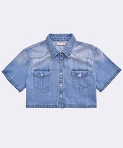 Camiseta de Manga Corta de Mezclilla para Mujer, de Alta Calidad, Transpirable, de Algodón, Informal, Estilo Urbano, Personalizable - Product Image 4