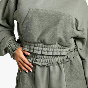 Custom Women's Winter Solid Hooded Cargo Tracksuit <b>Set</b> High Neck Crop Top and <b>Joggers</b> 2 Piece <b>Matching</b> Pockets Casual Outfit - Product Image 3