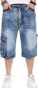 Shorts en jean droits streetwear d'été, en coton délavé foncé, style vintage, pour hommes - Product Image 5