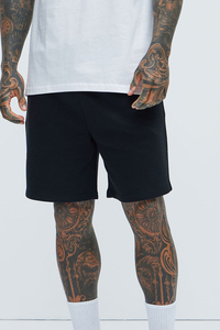 Shorts de survêtement en molleton noir premium pour homme avec cordon de serrage ajustable à la taille, coupe athlétique décontractée, tissu en mélange de coton doux - Product Image 2