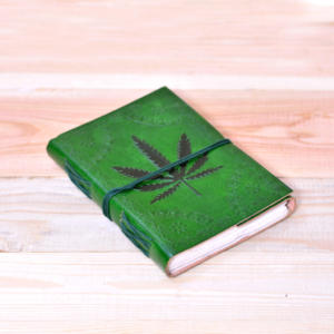 Genuine Full Grain Leather Journal Notebook with <b>Leaf</b> Embossed Green Handmade Antique Design Thread Sewn Flower Embossed Diary - Product Image 3