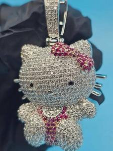 Colgante de Moissanita con Diseño de Hello Kitty, Colgante de Plata 925, Colgante Hip Hop, Colgante Brillante con Personaje de Dibujos Animados para Mujer - Product Image 5