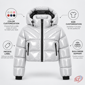 Chaqueta Acolchada Corta para Mujer, Color Gris Hielo, Cuello Alto, Chaqueta de Invierno Acolchada, Ropa Exterior Aislante - Product Image 3