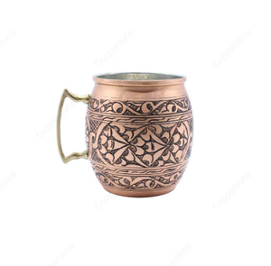 Taza de Cobre con Relieve de Estilo Oriental, con Asa, Vaso Decorativo Clásico, Jarra de Cerveza de Metal Texturizado, Resistente, en Forma de Barril - Product Image 1