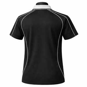 Polo Negro de Manga Corta con Ribete Blanco, Cuello en V, Corte Regular, Camiseta Casual de Punto para Hombre - Product Image 2