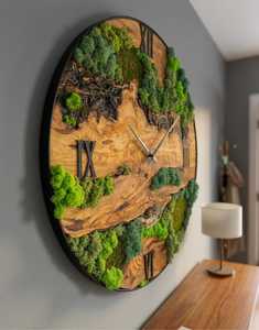 Olive Wood Moss Wall <b>Clock</b> Rustic Natural Wood Preserved Nature Decor Handmade Home Decor Wall <b>Clock</b> - Product Image 2