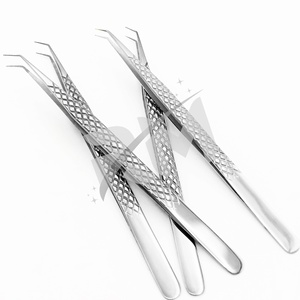 Pince à épiler double S en acier inoxydable RMI de qualité supérieure, pointe diamantée à 45 degrés, pour cils, avec poignée argentée - Product Image 6
