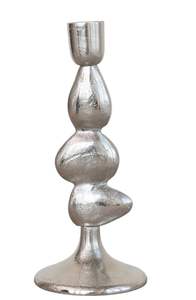 Segmented Column Silver Metal Candle Holder Modern <b>Decorative</b> Candlestick Elegant Home <b>Decor</b> <b>Table</b> Accent Style - Product Image 5