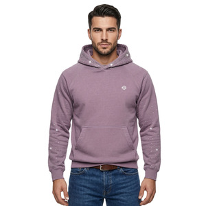 เสื้อฮู้ดดี้ประดับเพชรสำหรับผู้ชาย ผ้าฝ้ายฟลีซ แขนเสื้อแบบแร็กแลน สตรีทแวร์  โลโก้สั่งทำได้  ตกแต่งด้วยประกายวิบวับ  เสื้อผ้าลำลอง ขายส่ง รับผลิตแบบ OEM - Product Image 1