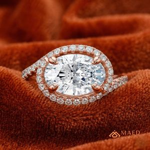 14K Rose Gold Plated Silver Oval Cut Halo Engagement <b>Ring</b> Twisted Wedding Band Luxury Bridal Jewelry Gift for Anniversary Party - Product Image 3