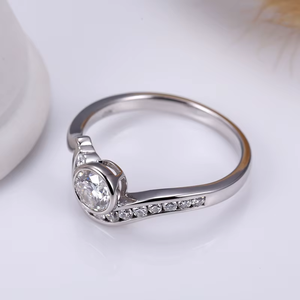 Stylish Round Brilliant Cut Diamond Engagement Ring with Pave Setting Center Stone for Women white gold Band - Product Image 5