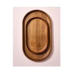 Lot de 2 plateaux de service en bois naturel de différentes tailles de forme ovale pour la maison et le restaurant, les collations et les boissons. - Product Image 2