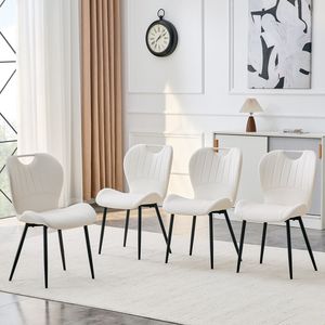 Set di 4 Sedie da Pranzo Bianche in PU con Maniglia Integrata, Telaio in Metallo Nero e Piedini Regolabili per Sala da Pranzo Domestica - Product Image 2