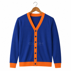 เสื้อคาร์ดิแกนถักคอวีสีน้ำเงินส้มตัดกันสำหรับผู้หญิงจาก Cosh International แขนยาว สไตล์ลำลอง ติดกระดุมแถวเดียว - Product Image 1
